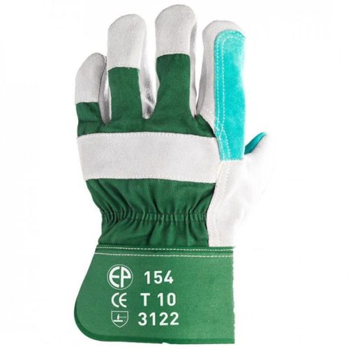 154L    BŐRKESZTYŰ, SZÜRKE HASÍTÉK, DUPLA BŐR TENYÉR/ZÖLD VÁSZON_12     (G)