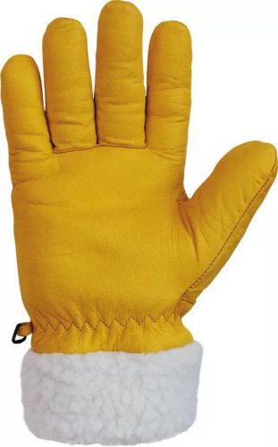 2215    BŐRKESZTYŰ, HŰTŐHÁZI, SÁRGA BORJÚ SZÍNBŐR /SZŐRMEBÉLÉSSEL  32CM_12  