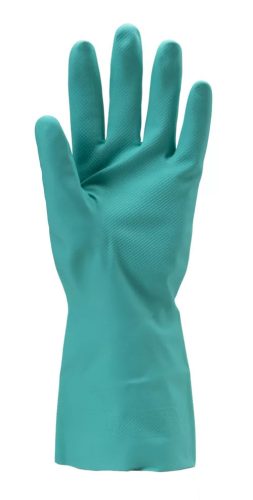 5516-5520   NITRIL ZÖLD VEGYSZERÁLLÓ VÉDŐKESZTYŰ, 33CM/0,38MM_6-10   (G)