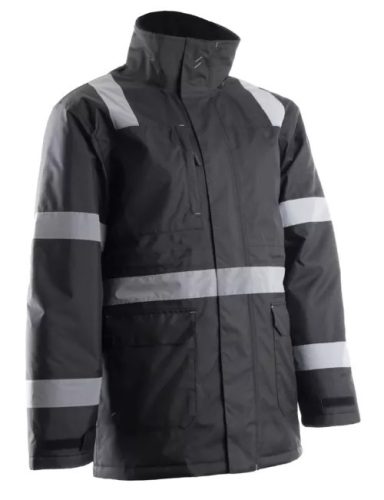 Coverguard  5SEC01000S-5SEC0103XL     SECURITE FEKETE TÉLIKABÁT FÉNYVISSZAVERŐ CSÍKOKKAL_S-3XL   (G)
