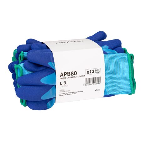 APB80B4RXL Portwest Grip 13 Latex teljesen bevont kesztyű (12 pár)