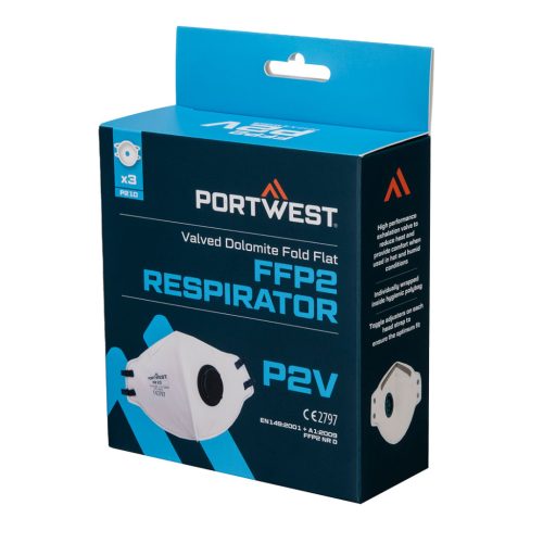 P210WHR Portwest FFP2 szelepes Dolomit összehajtható lapos maszk (3 db)