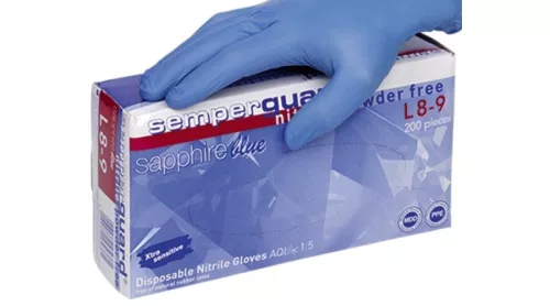 SEMPSAPP200_06-SEMPSAPP200_12    SEMPERGUARD SAPPHIRE ( NITRIL ) KÉK PÚDER NÉLKÜLI VIZSGÁLÓ KESZTYŰ S-XL   200 DB/DOBOZ  (PROH)