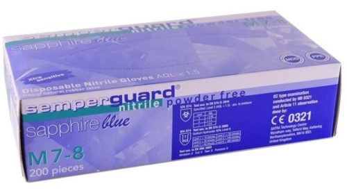SEMPSAPP200_06-SEMPSAPP200_12    SEMPERGUARD SAPPHIRE ( NITRIL ) KÉK PÚDER NÉLKÜLI VIZSGÁLÓ KESZTYŰ S-XL   200 DB/DOBOZ  (PROH)