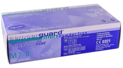 SEMPSAPP200_06-SEMPSAPP200_12    SEMPERGUARD SAPPHIRE ( NITRIL ) KÉK PÚDER NÉLKÜLI VIZSGÁLÓ KESZTYŰ S-XL   200 DB/DOBOZ  (PROH)