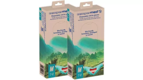SMEDGREENRET50_06-SMEDGREENRET50_12    SEMPERCARE GREEN - KLÍMASEMLEGES  ( NITRIL ) KÉK PÚDER NÉLKÜLI VIZSGÁLÓ KESZTYŰ S-XL   50 DB/DOBOZ  (PROH)