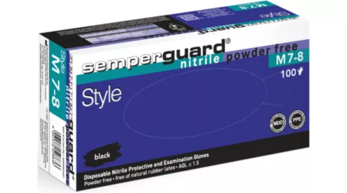 SSTYLE100_16-SSTYLE100_12    SEMPERGUARD STYLE (NITRIL) FEKETE PÚDER NÉLKÜLI   VIZSGÁLÓ KESZTYŰ S-XL   100 DB/DOBOZ  (PROH)